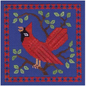 Red and Black Bird Cross Stitch #4 - Cardinal